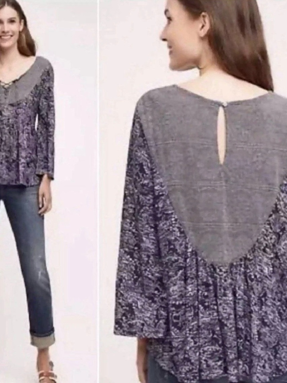 Anthropologie Akemi & Kin boho bell sleeve Mixed-Print Top XS